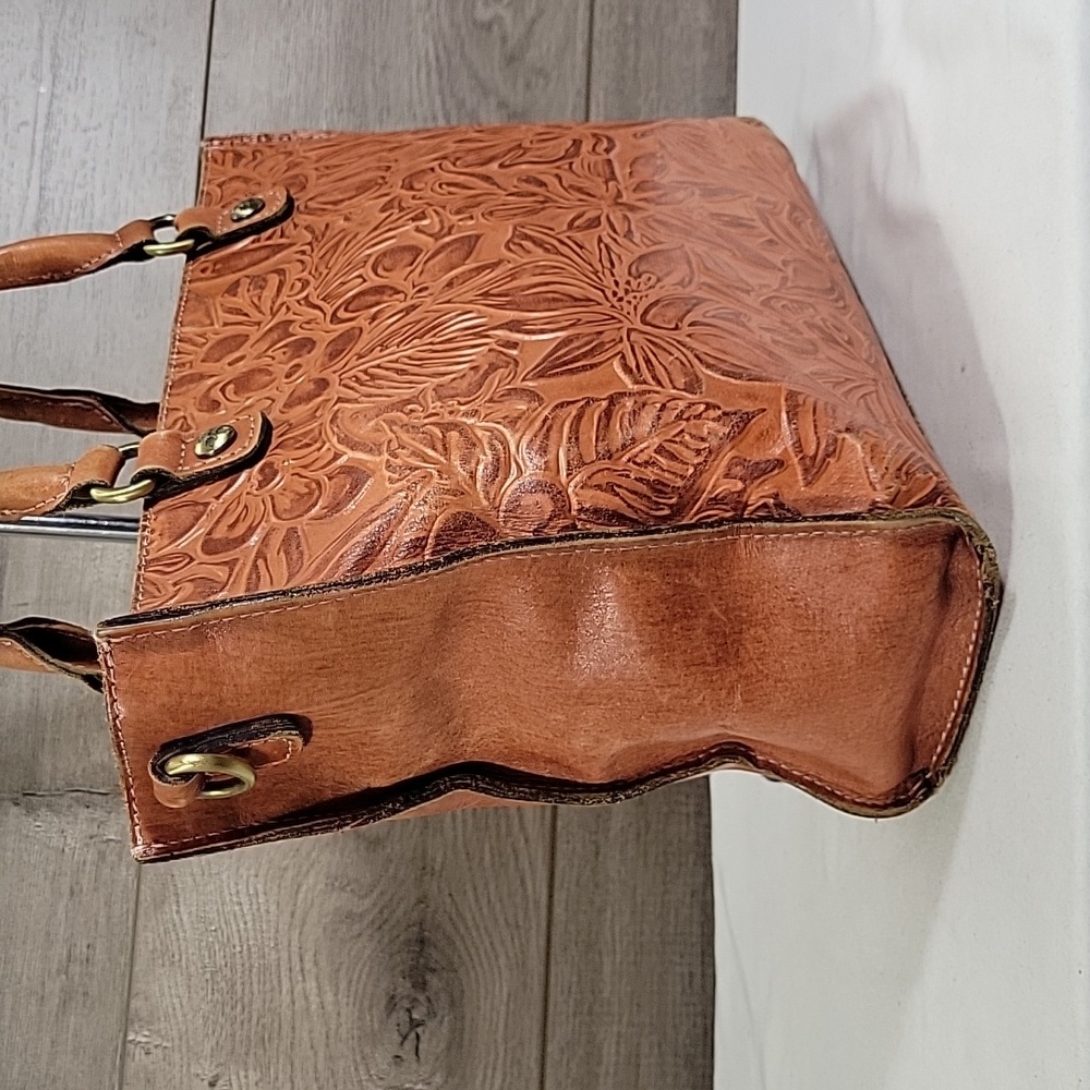 Patricia Nash Tooled Floral Leather Tote in Cognac Brown - Picture 3 of 16